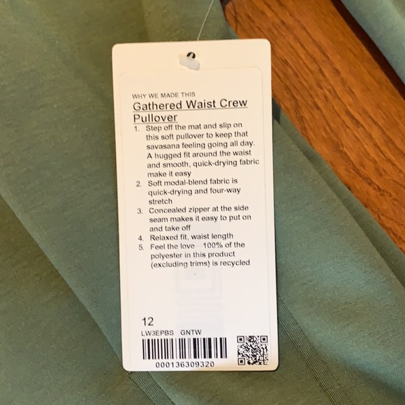 💚LULULEMON GATHERED WAIST CREW PULLOVER-GREEN TWILL-12💚 - Picture 15 of 16